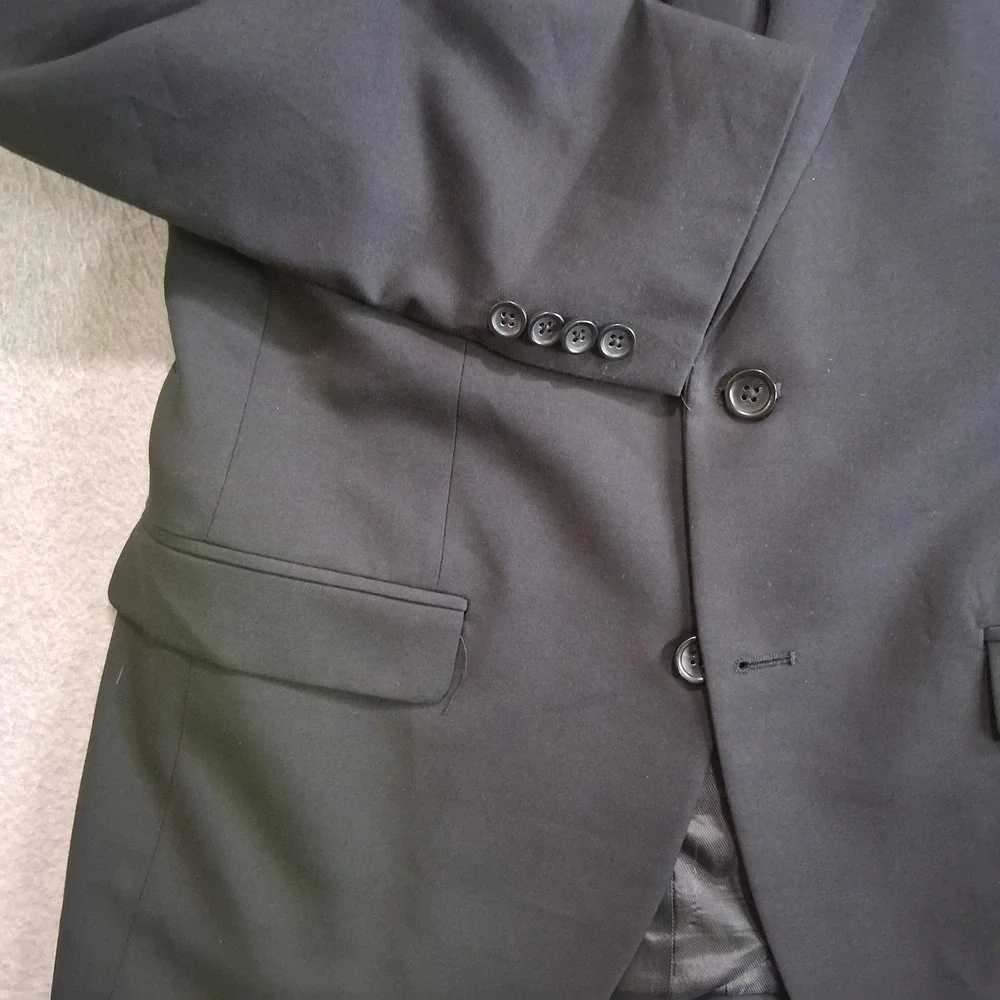 Egara Sport Coat 38R Solid Black Extreme Slim Fit Two Button Blazer Double Vent